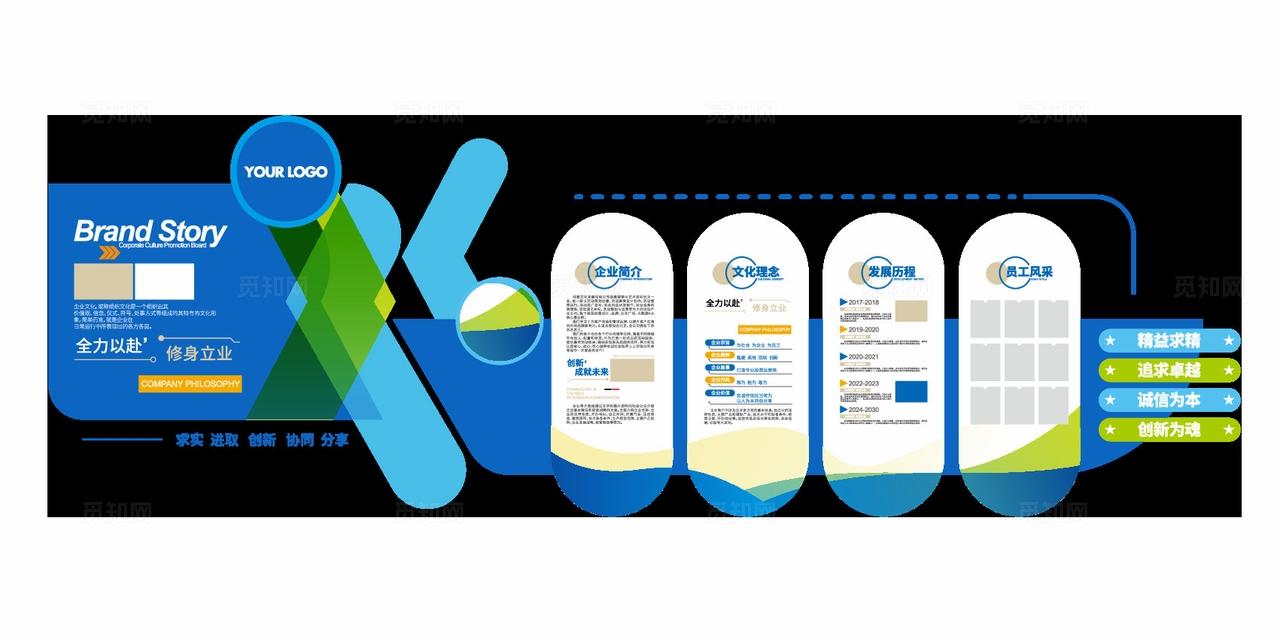 大气蓝色科技公司企业文化墙形象墙