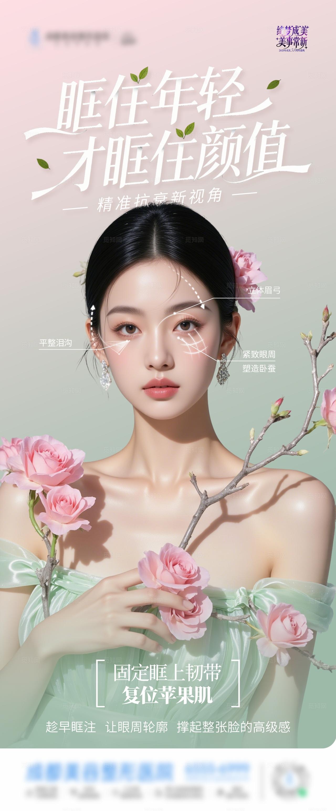医美眶周美学眼睛眼周抗衰春天唯美创意海报