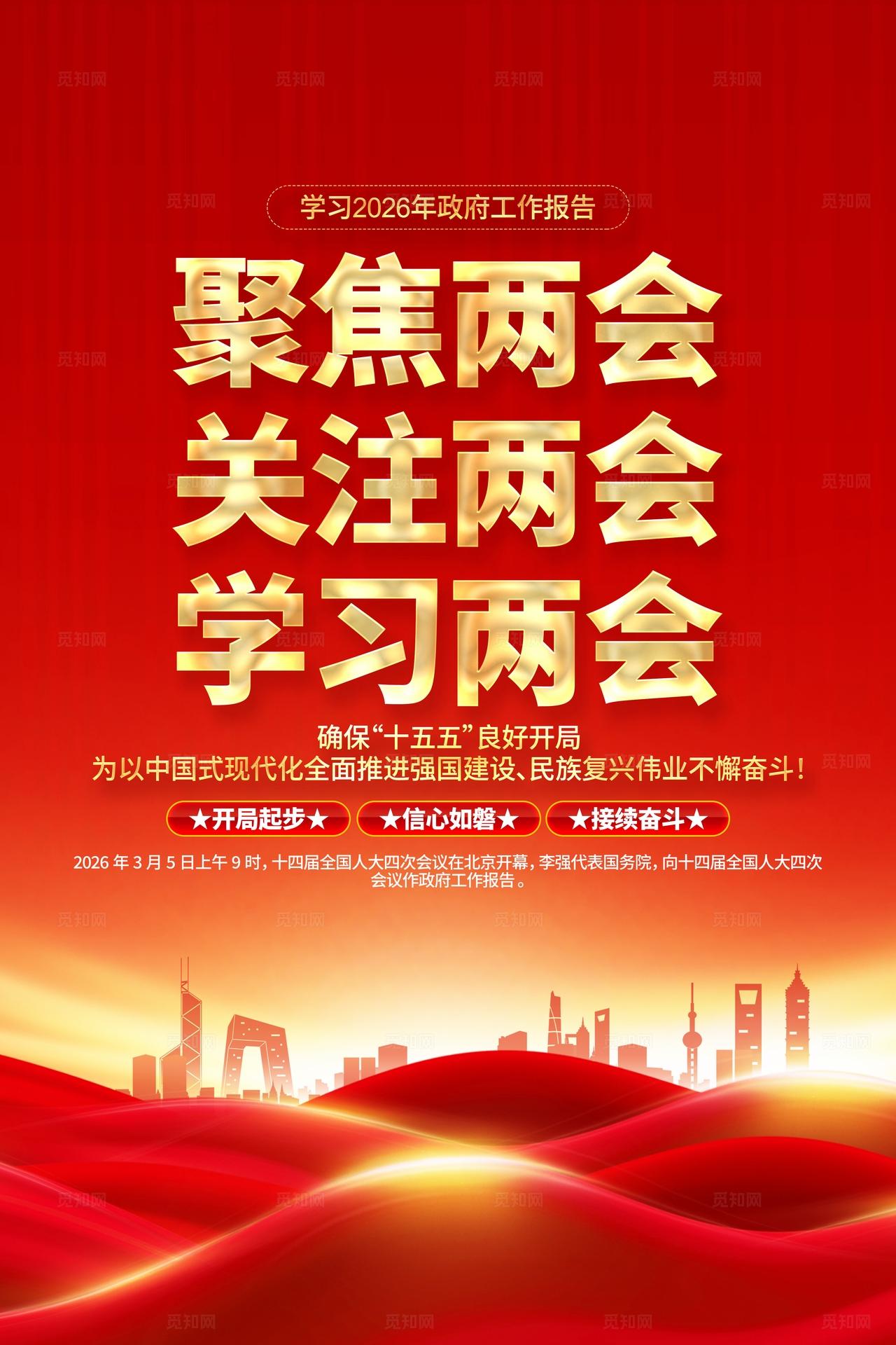 学习两会精神2026年两会工作报告党建宣传挂画展板