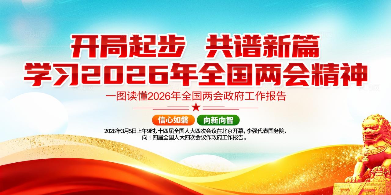 开局起步学习2026年全国两会精神图解工作报告党建展板
