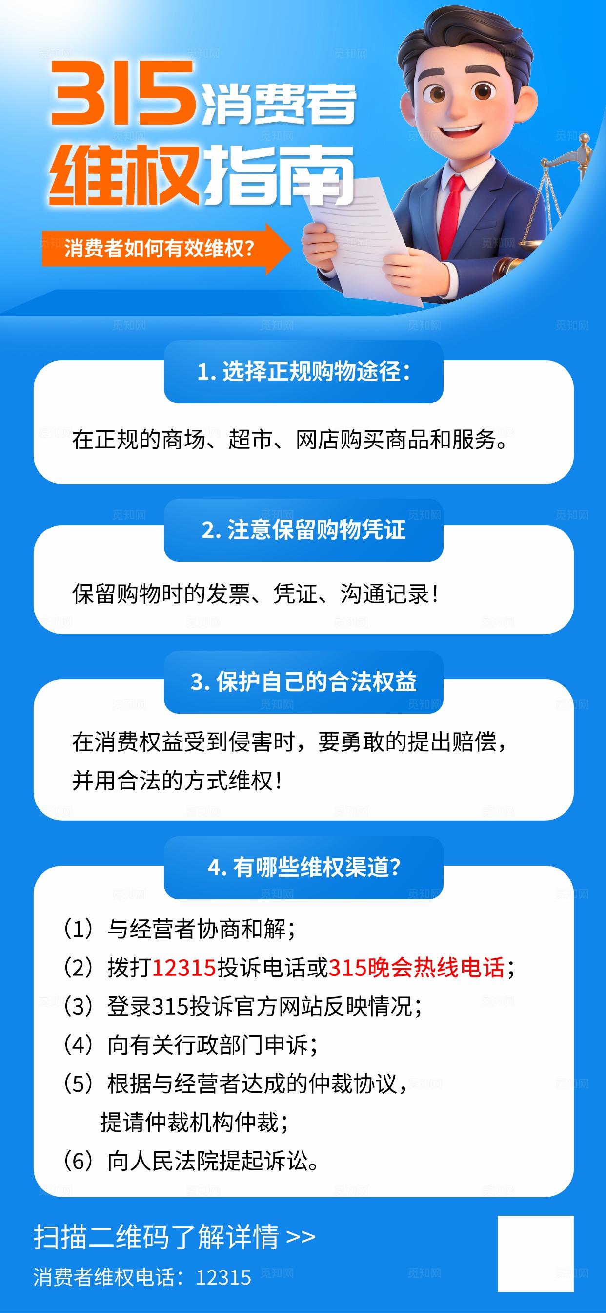 蓝色大气315消费者权益日维权指南海报