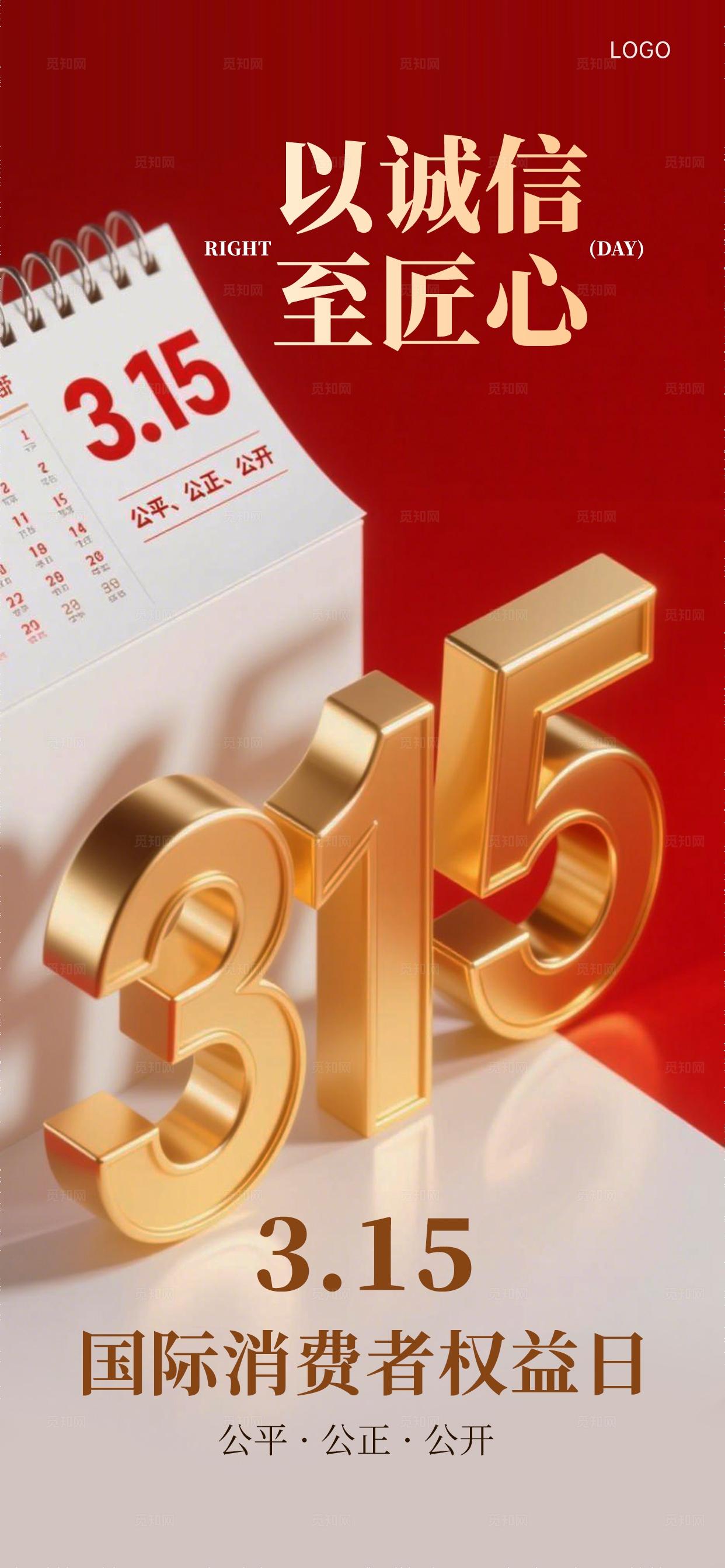 红色大气诚信315国际消费者权益日手机海报套图宣传