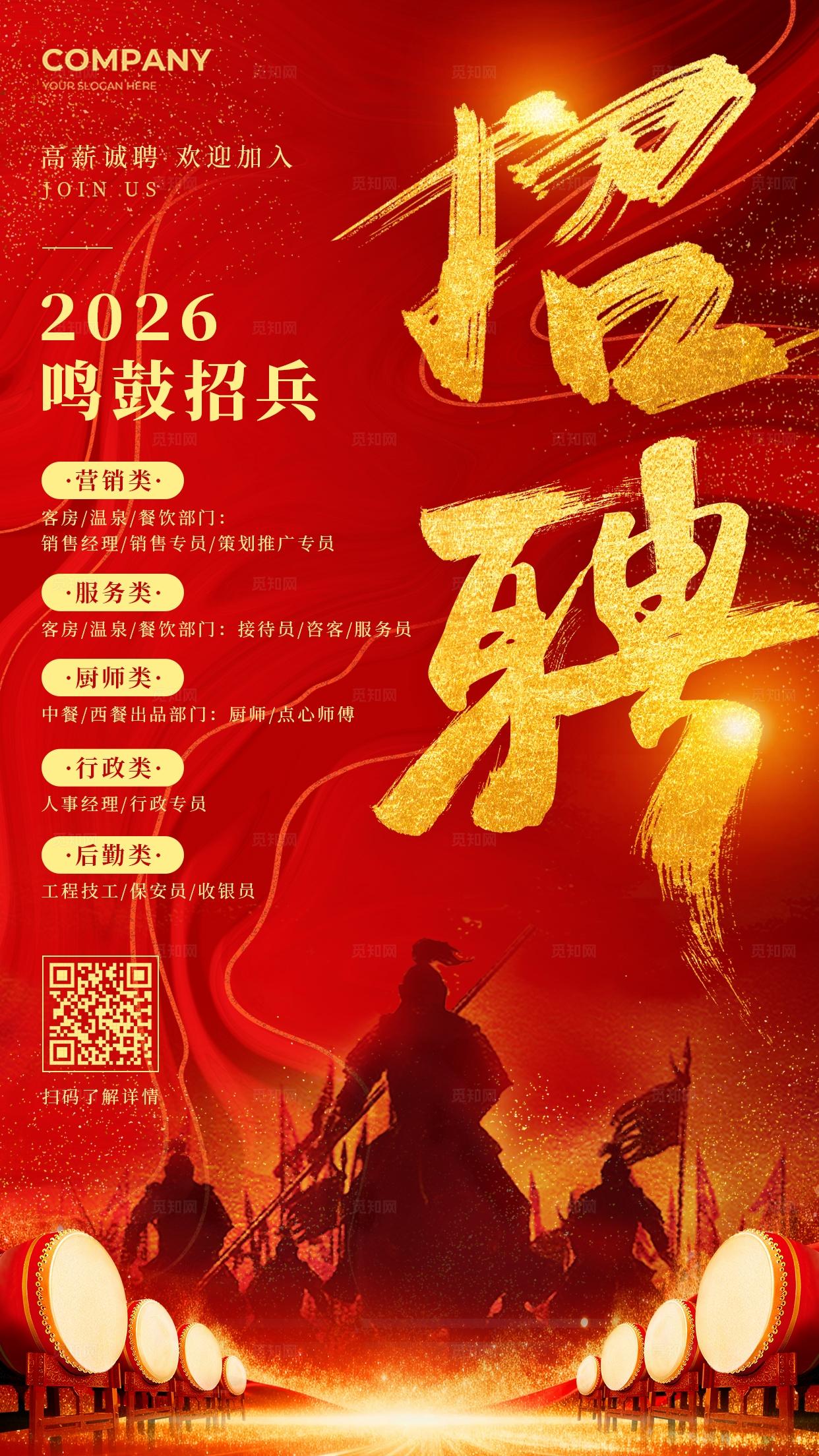 红色大气励志风招聘招人诚聘找工作文案手机海报招聘海报