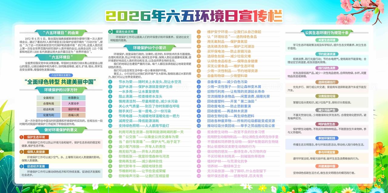 开展2026年六五环境日活动主题六五环境日展板
