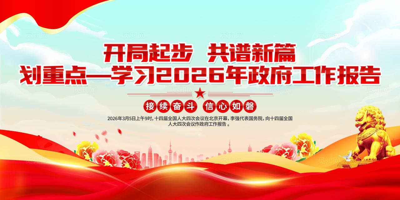 开局起步学习2026年全国两会精神党建宣传展板设计