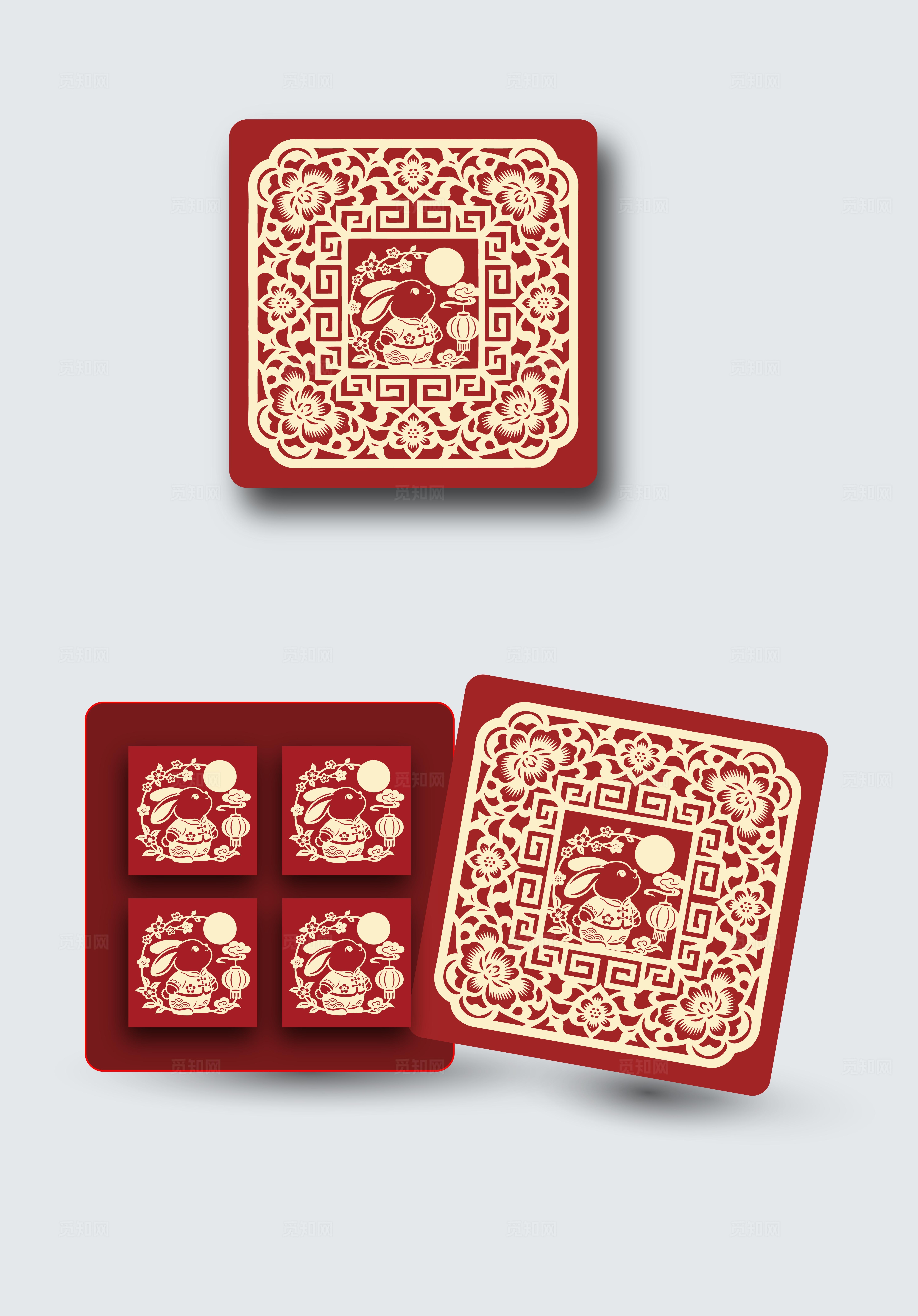 中古风中国红缠枝纹中秋月饼