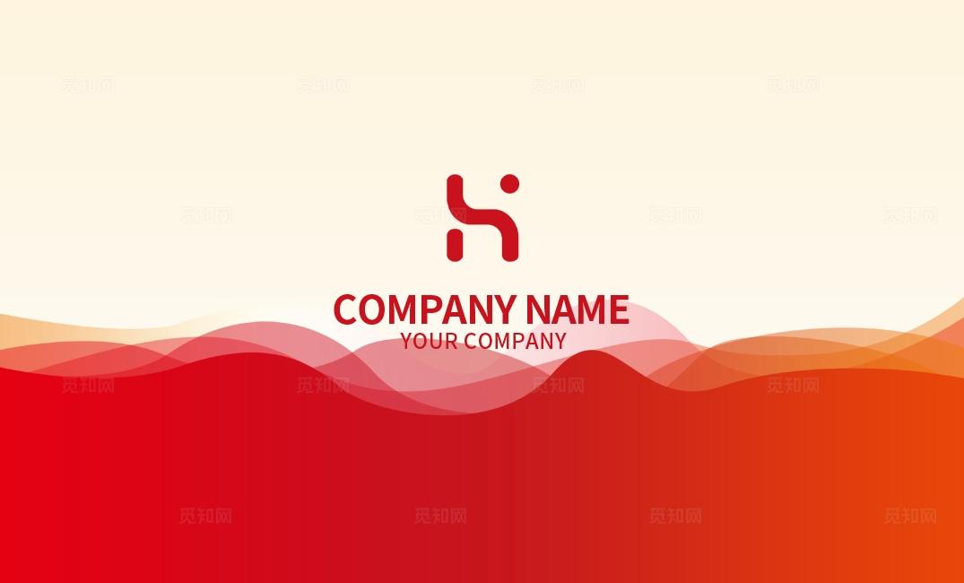 红色大气波浪线条曲线企业公司商务科技通用个人名片