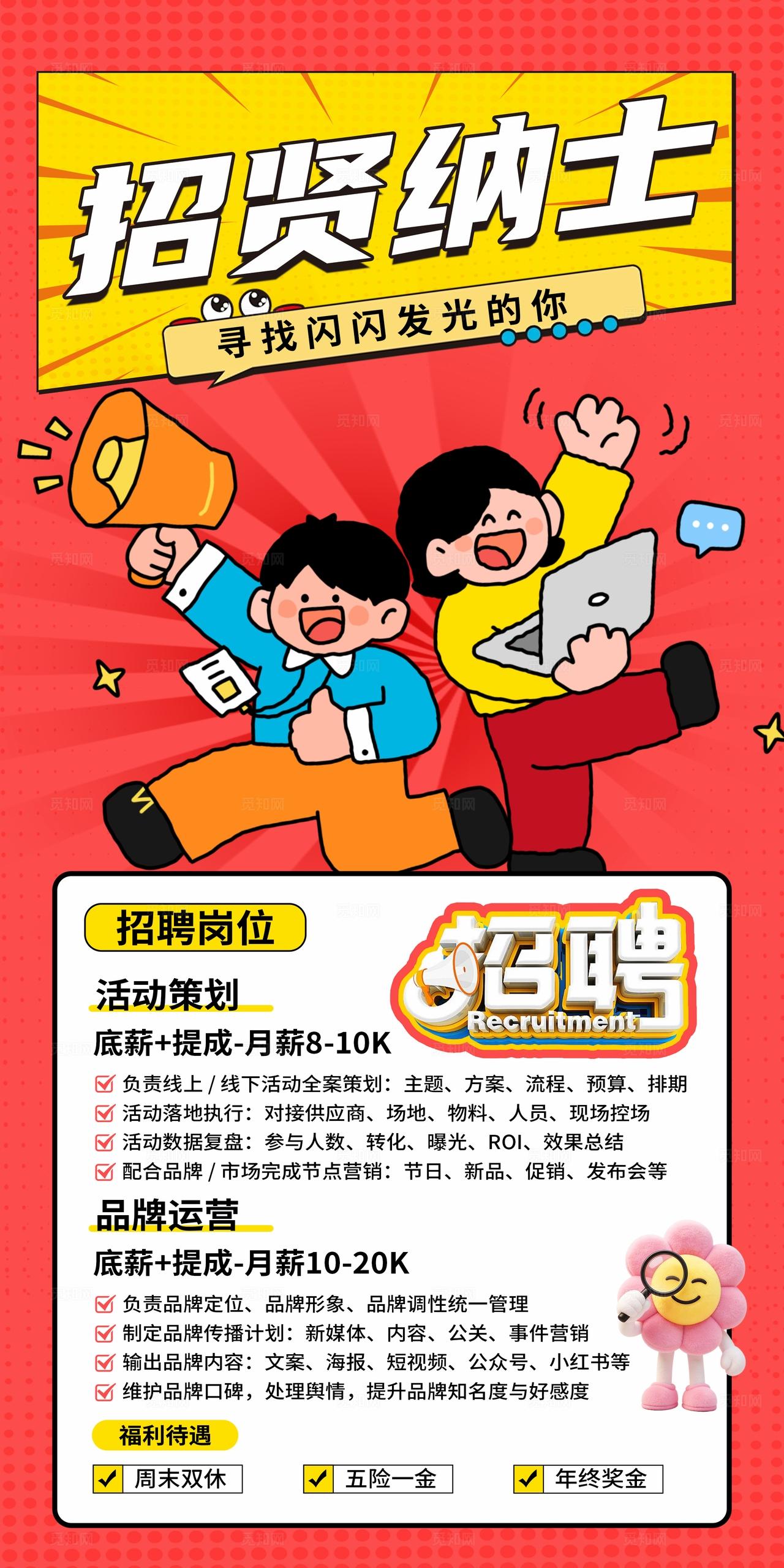 红色卡通招聘海报
