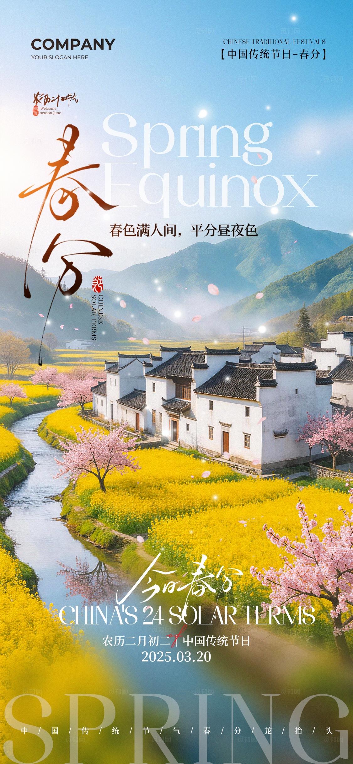 实拍春天风景二十四节气春分节气手机宣传海报