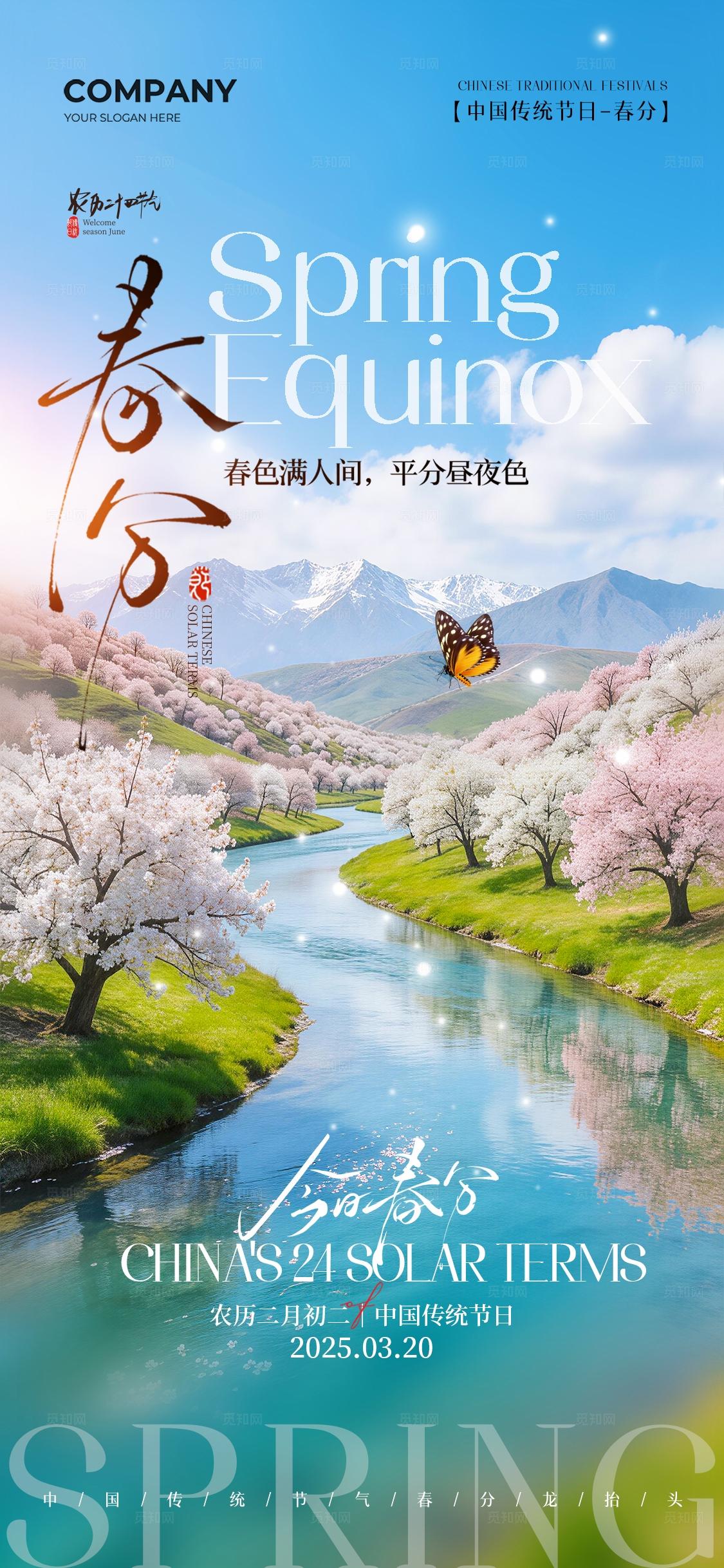实拍春天风景二十四节气春分节气手机宣传海报