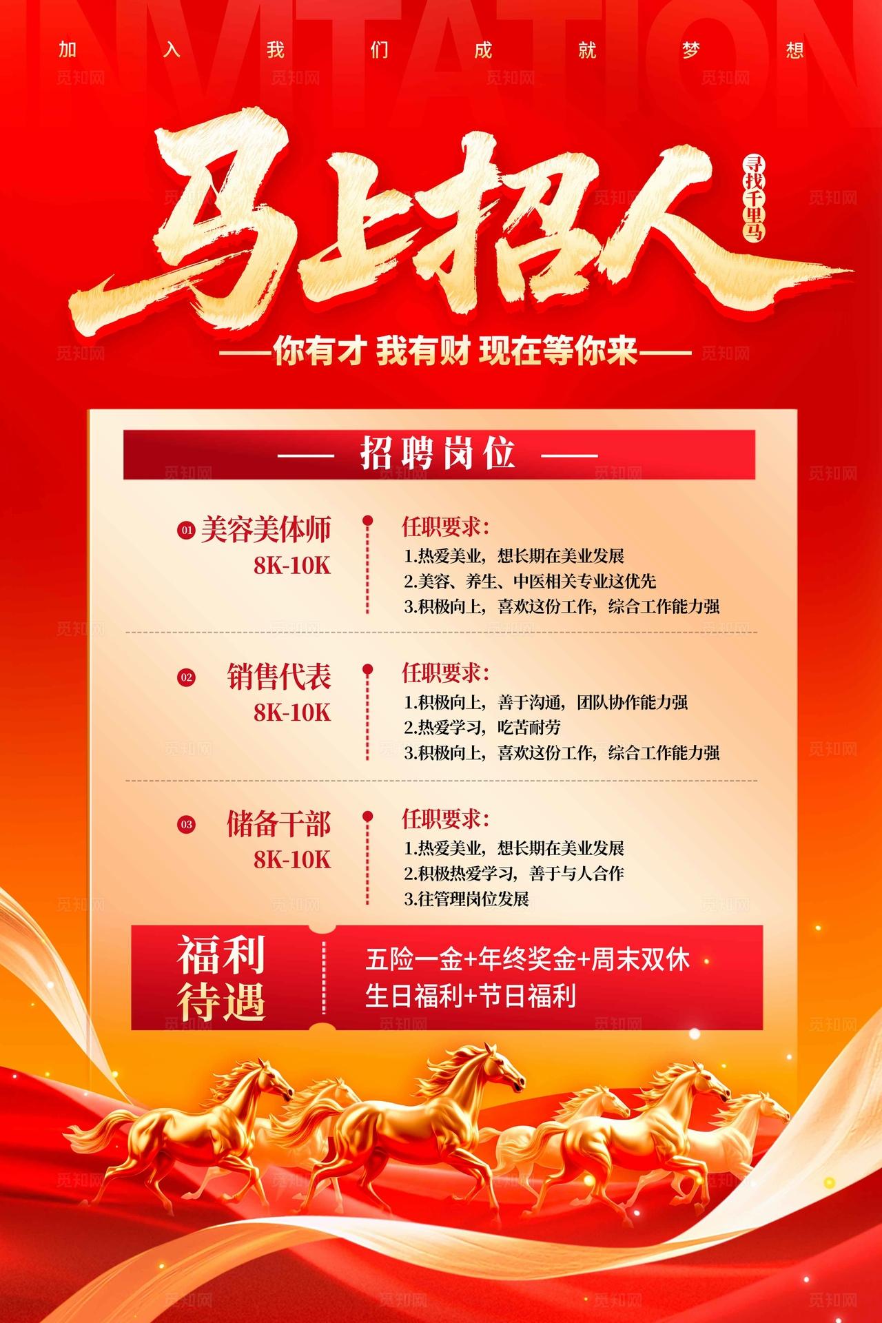 红色大气红色系风格马上招人马年招聘海报招聘海报