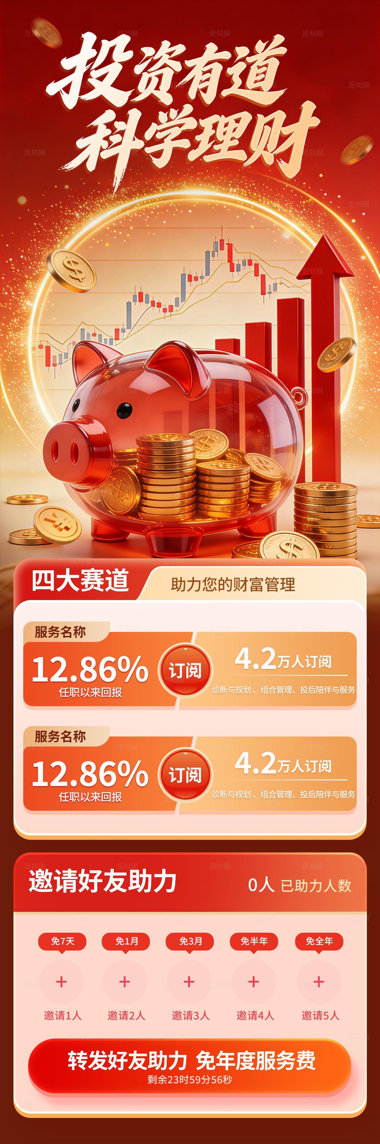 红色大气投资有道科学理财股票基金活动手机长图海报宣传