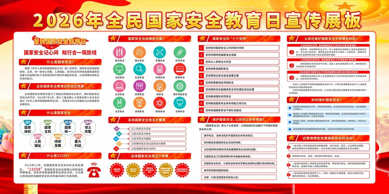 大气红色党建2026年全民国家安全教育日宣传展板