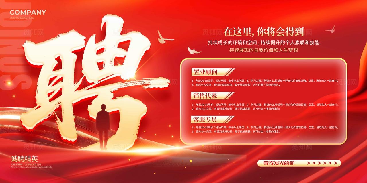 红色文字创意风格聘招聘宣传展板招聘展板招聘