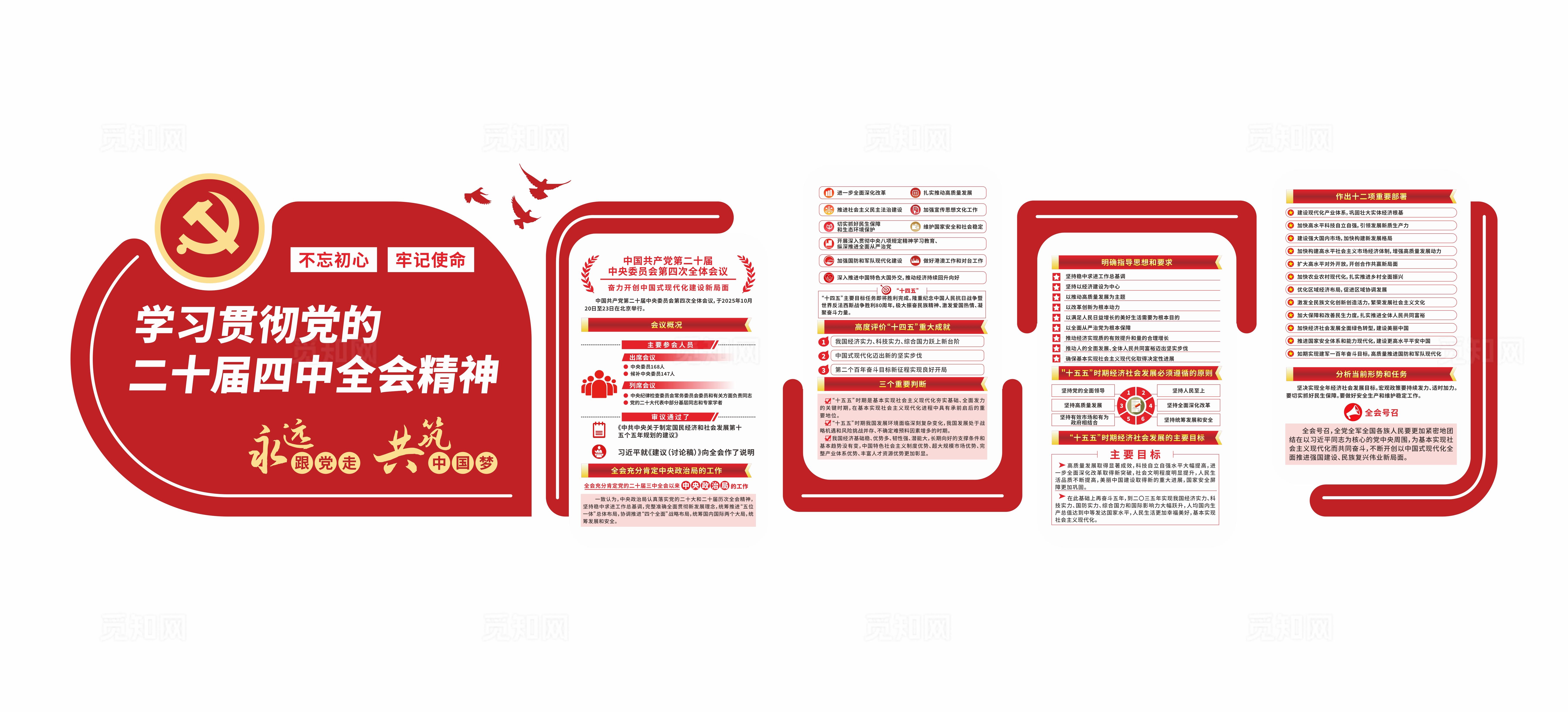 红色党建学习贯彻党的二十届四中全会精神党建文化墙