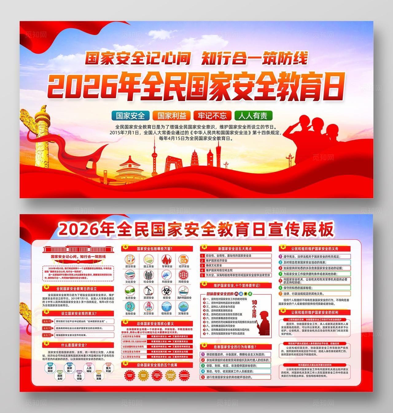 红色党建全民国家安全教育日宣传展板