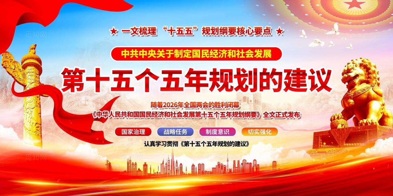 紫色大气简约风学习贯彻26年两会十五五规划建议党建宣传展板
