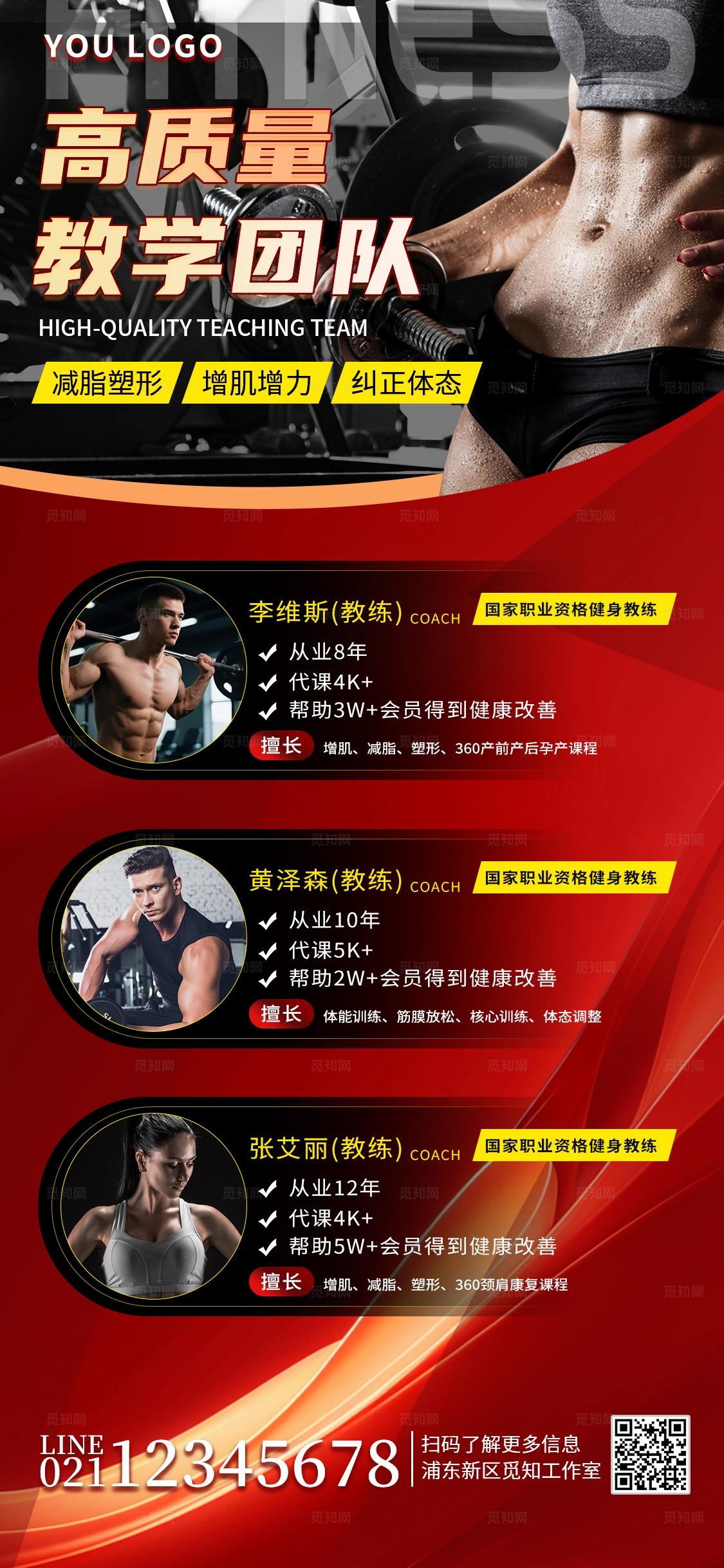 简约图文风健身教练介绍宣传手机海报