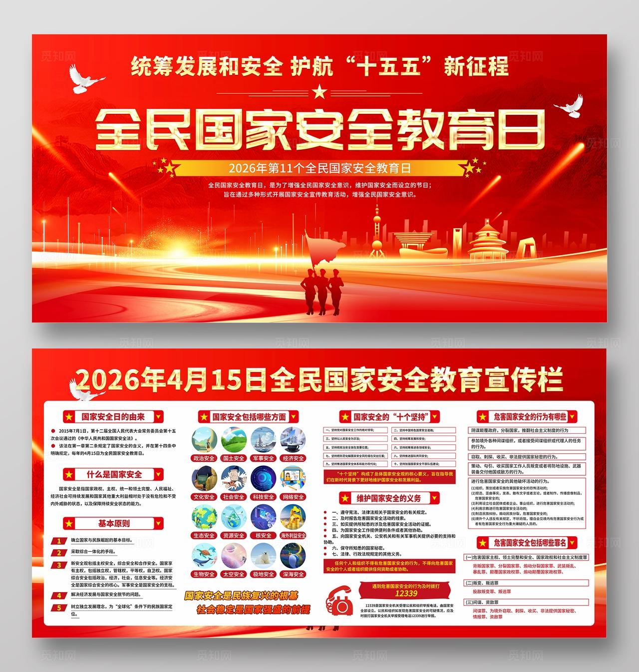 红色大气2026年全民国家安全教育宣传栏展板设计