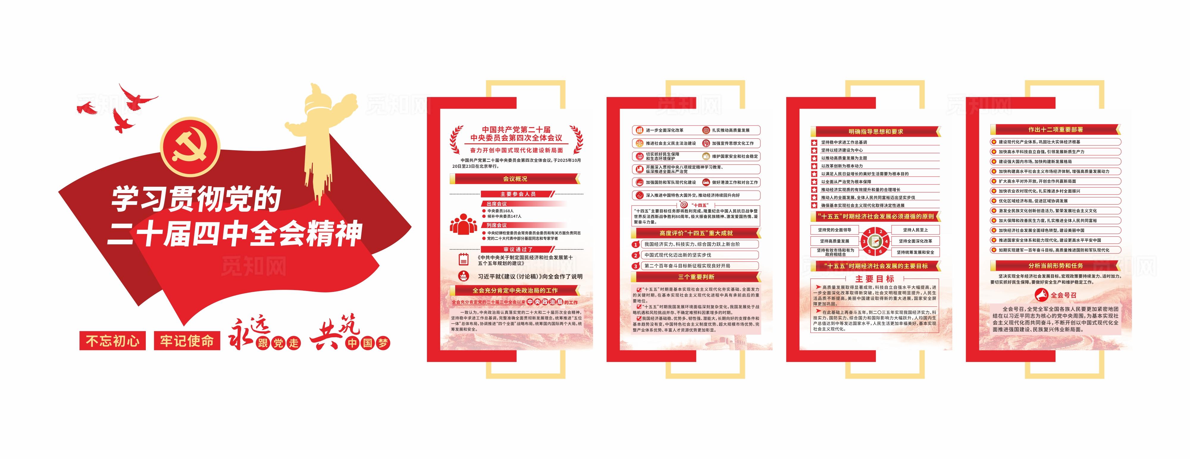 红色党建学习贯彻党的二十届四中全会精神党建文化墙