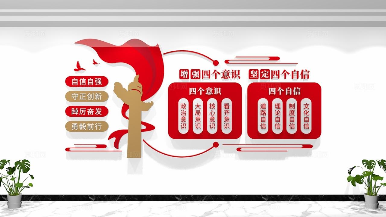 党员活动室四个意识四个自信党建文化墙