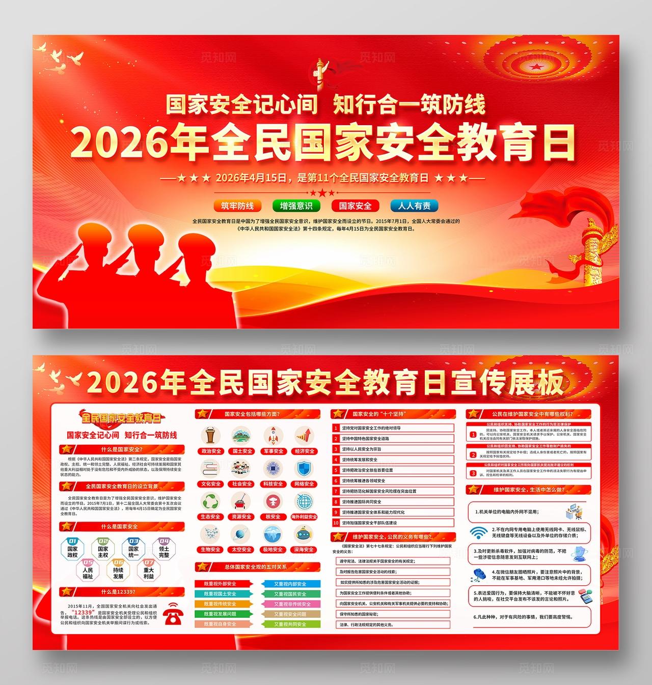 红色党建全民国家安全教育日宣传展板