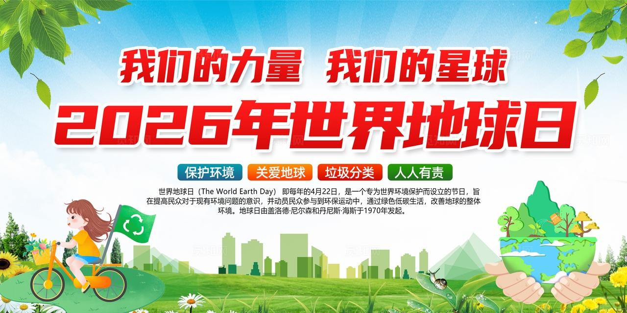 简单大气绿色2026年世界地球日宣传展板