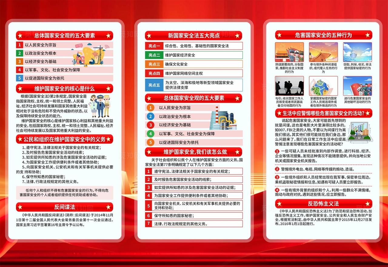 红色时尚大气光效2026年国家安全教育日三折页设计模板