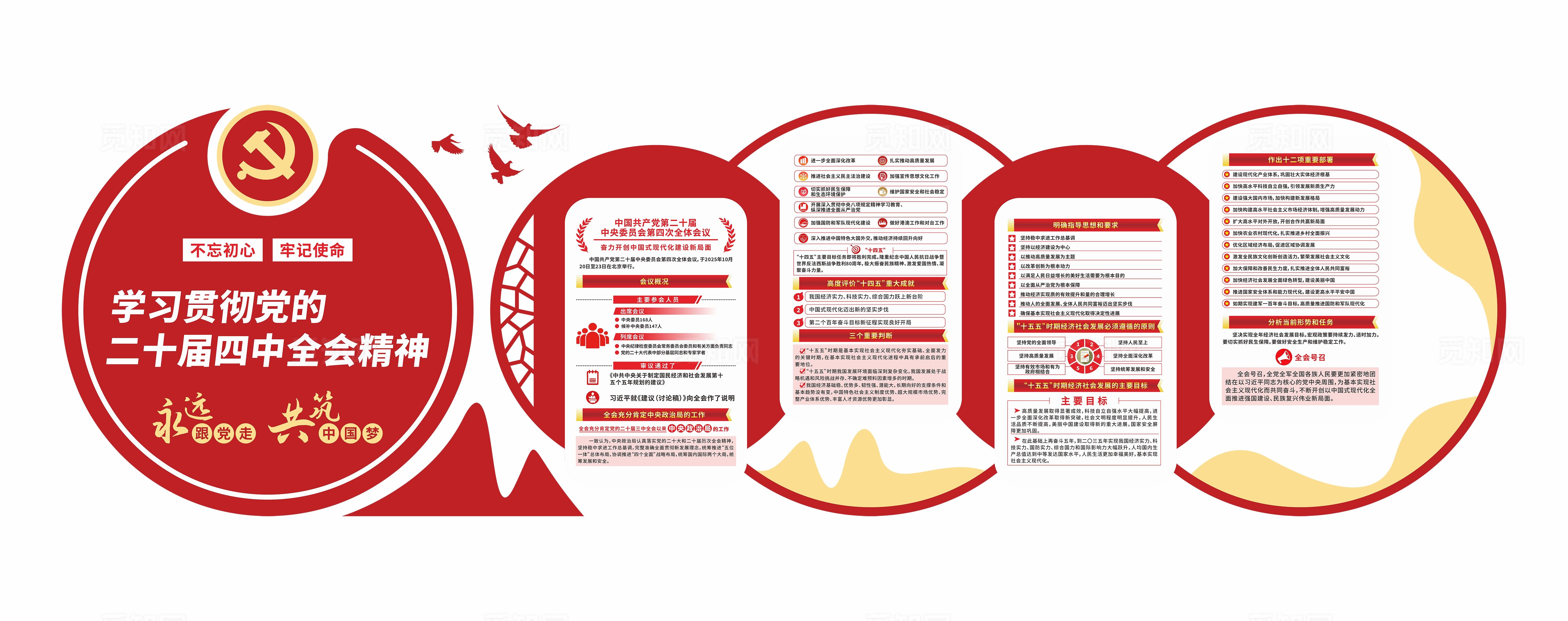 红色党建学习贯彻党的二十届四中全会精神党建文化墙