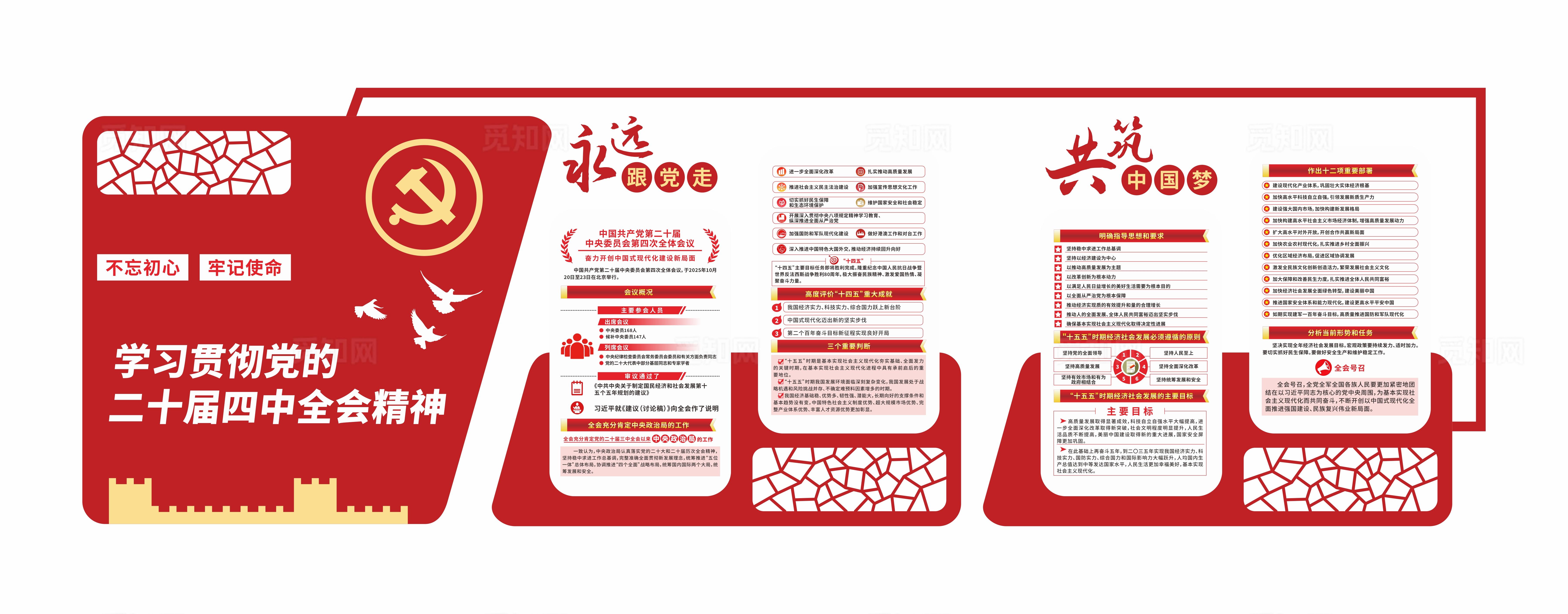 红色党建学习贯彻党的二十届四中全会精神党建文化墙