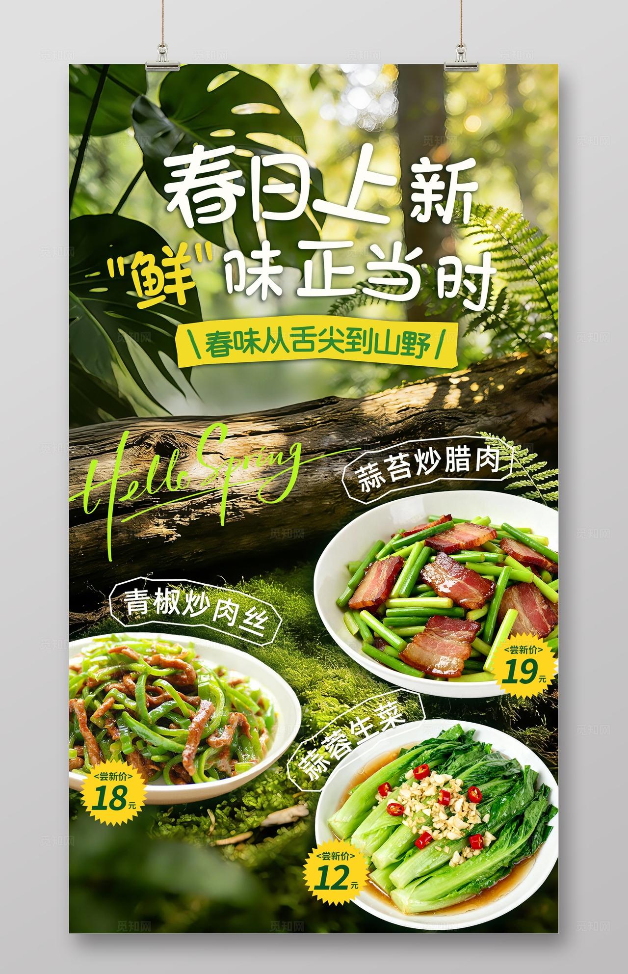 绿色清新春日菜品上新促销海报
