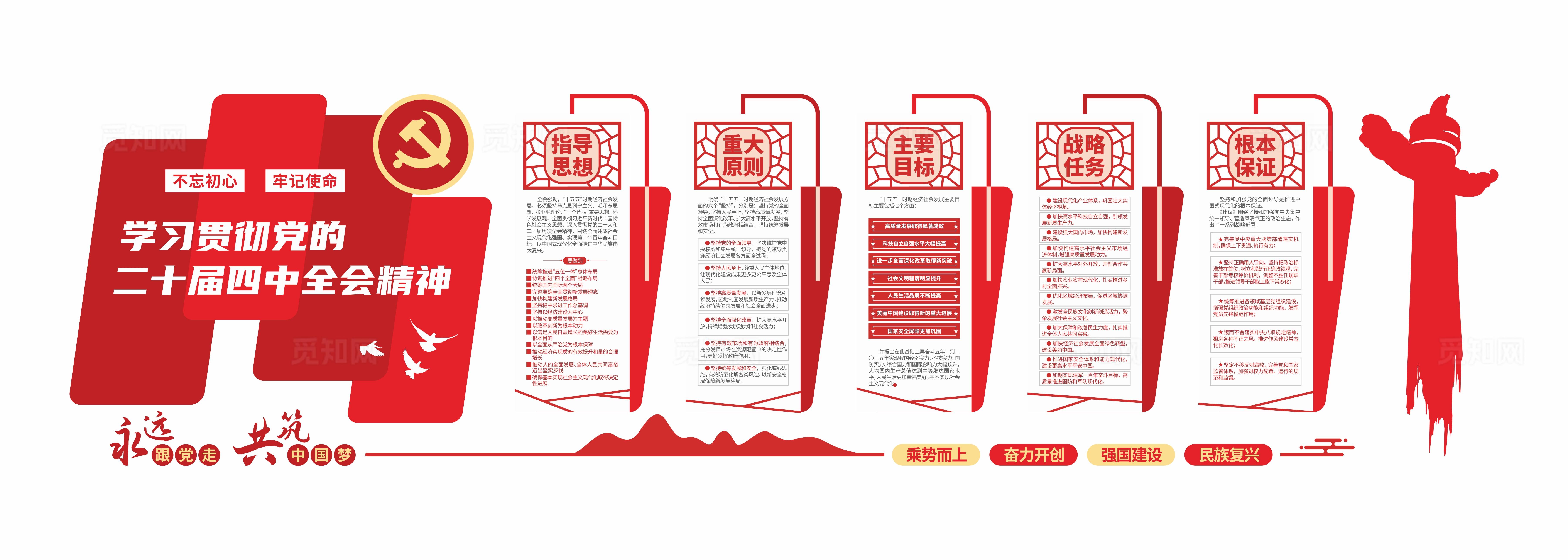 红色党建学习贯彻党的二十届四中全会精神党建文化墙