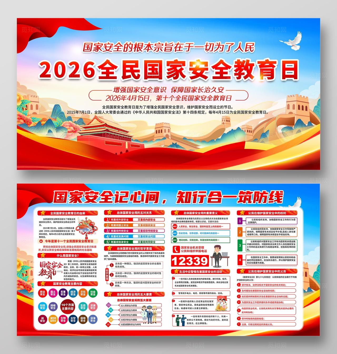 蓝色时尚国潮风2026年国家安全教育日传栏展板设计