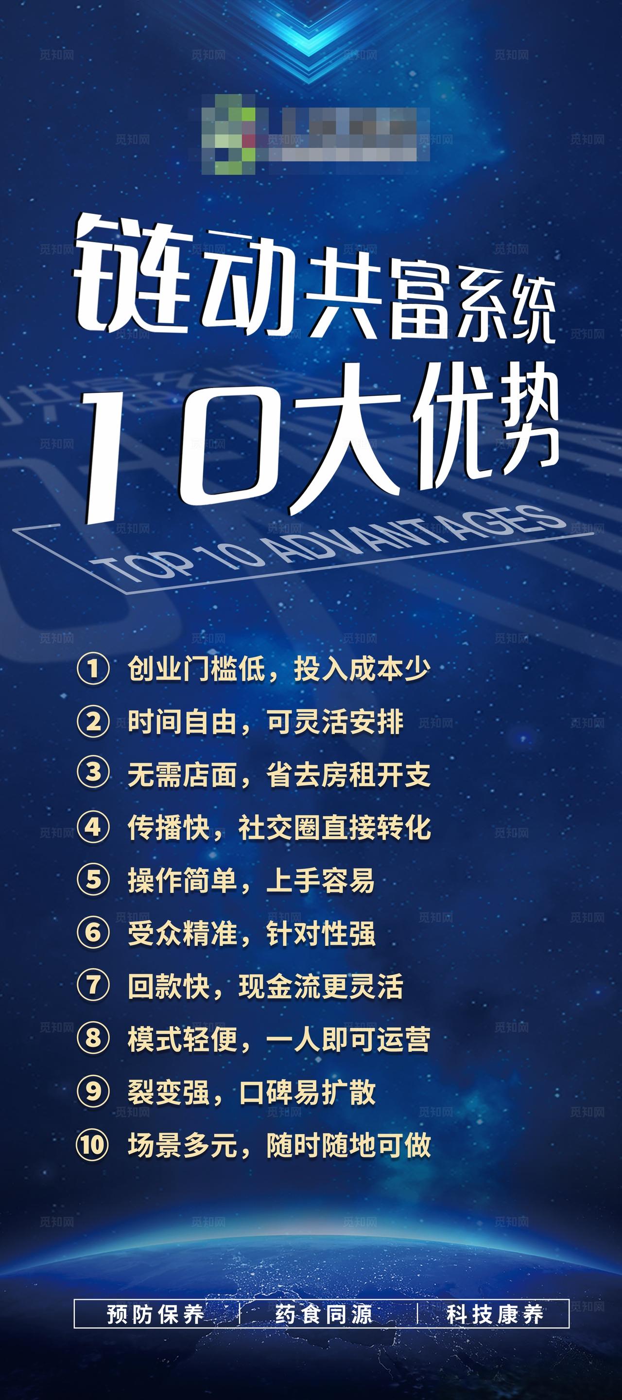 蓝色企业区块链微商10大优势造势招商海报