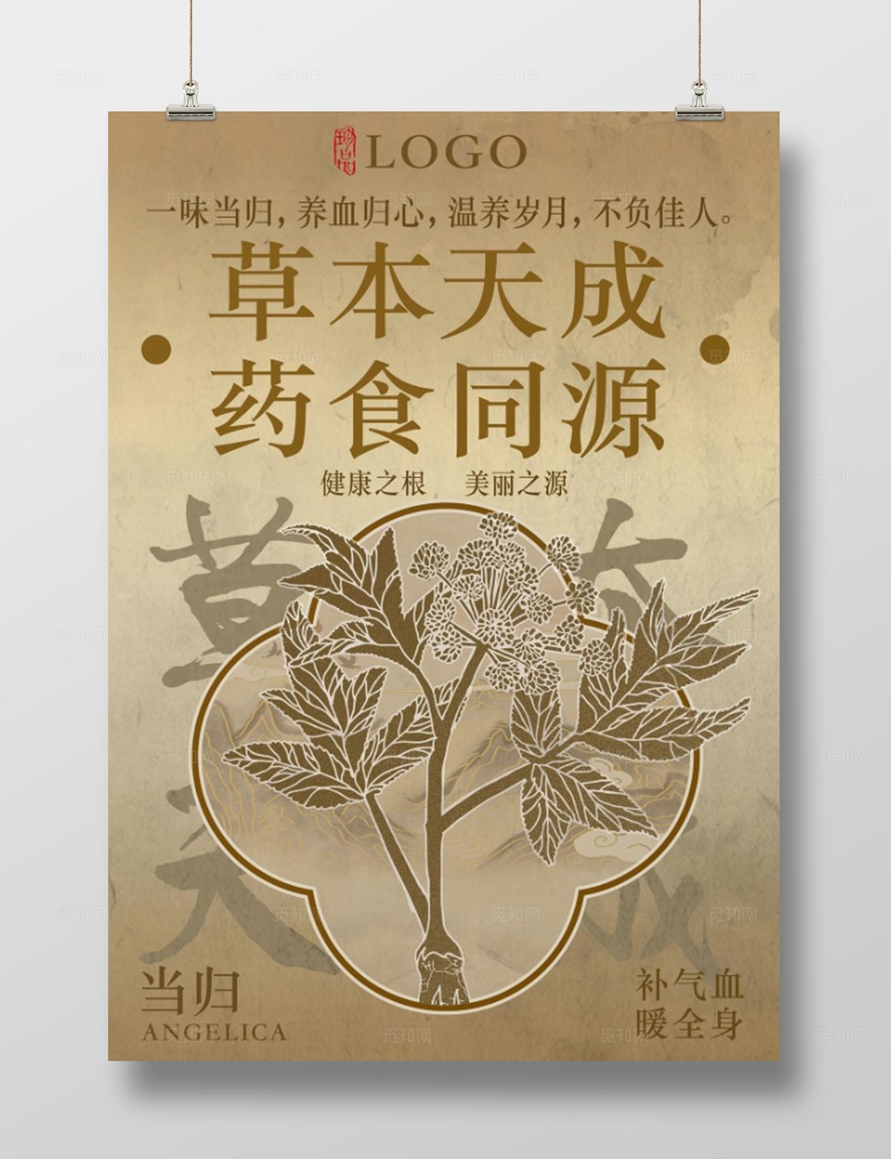 中式复古中草药草本养生治愈风海报