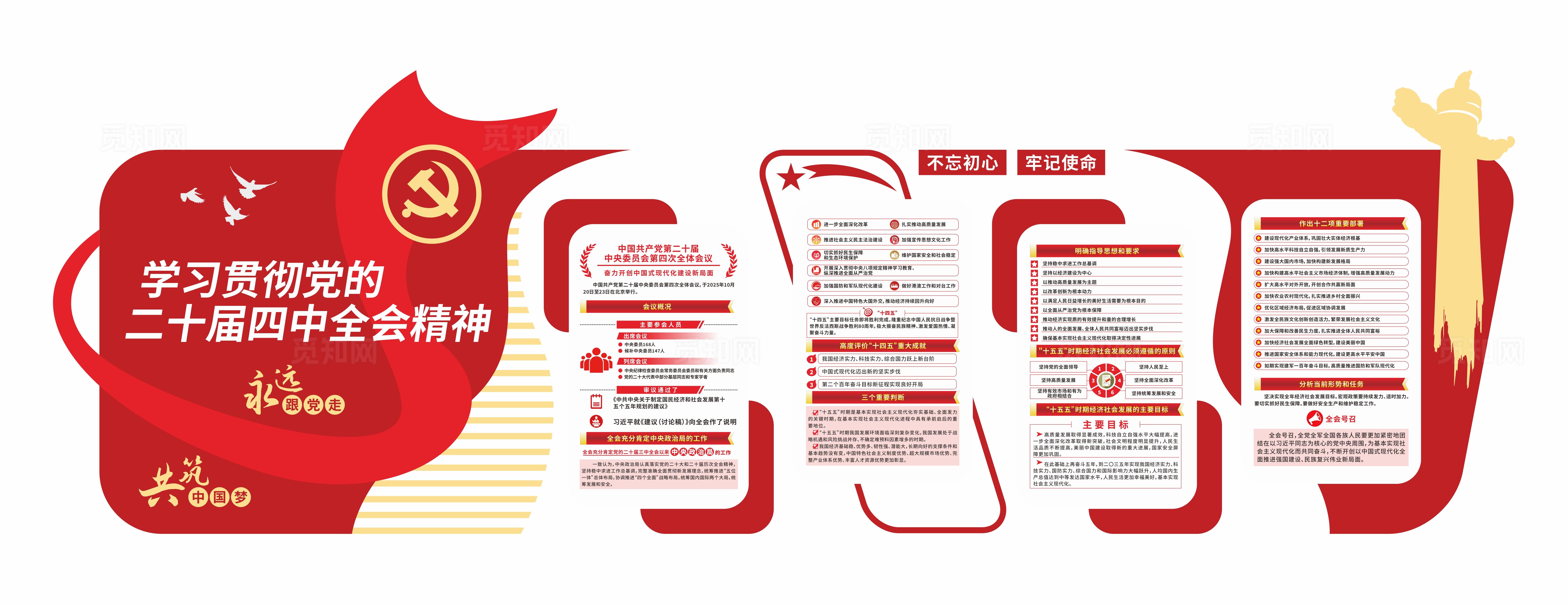 红色党建学习贯彻党的二十届四中全会精神党建文化墙