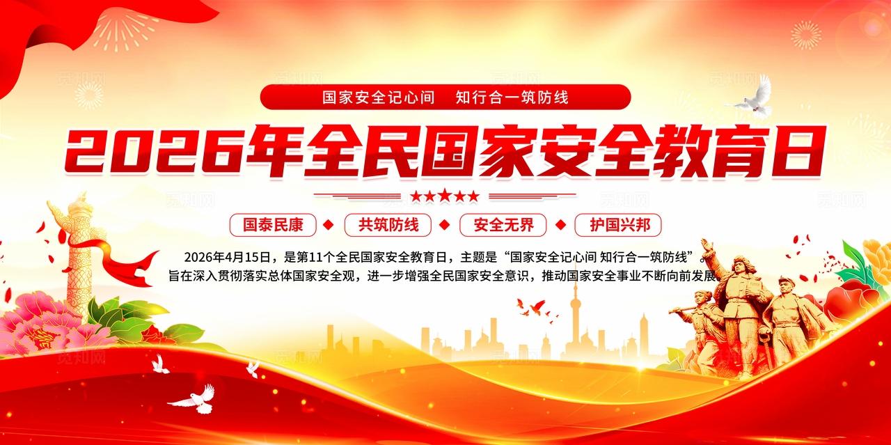 红色简约光效2026年全民国家安全教育日宣传栏展板设计