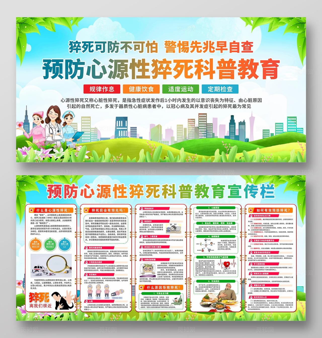 简单大气绿色预防心源性猝死科普教育宣传展板