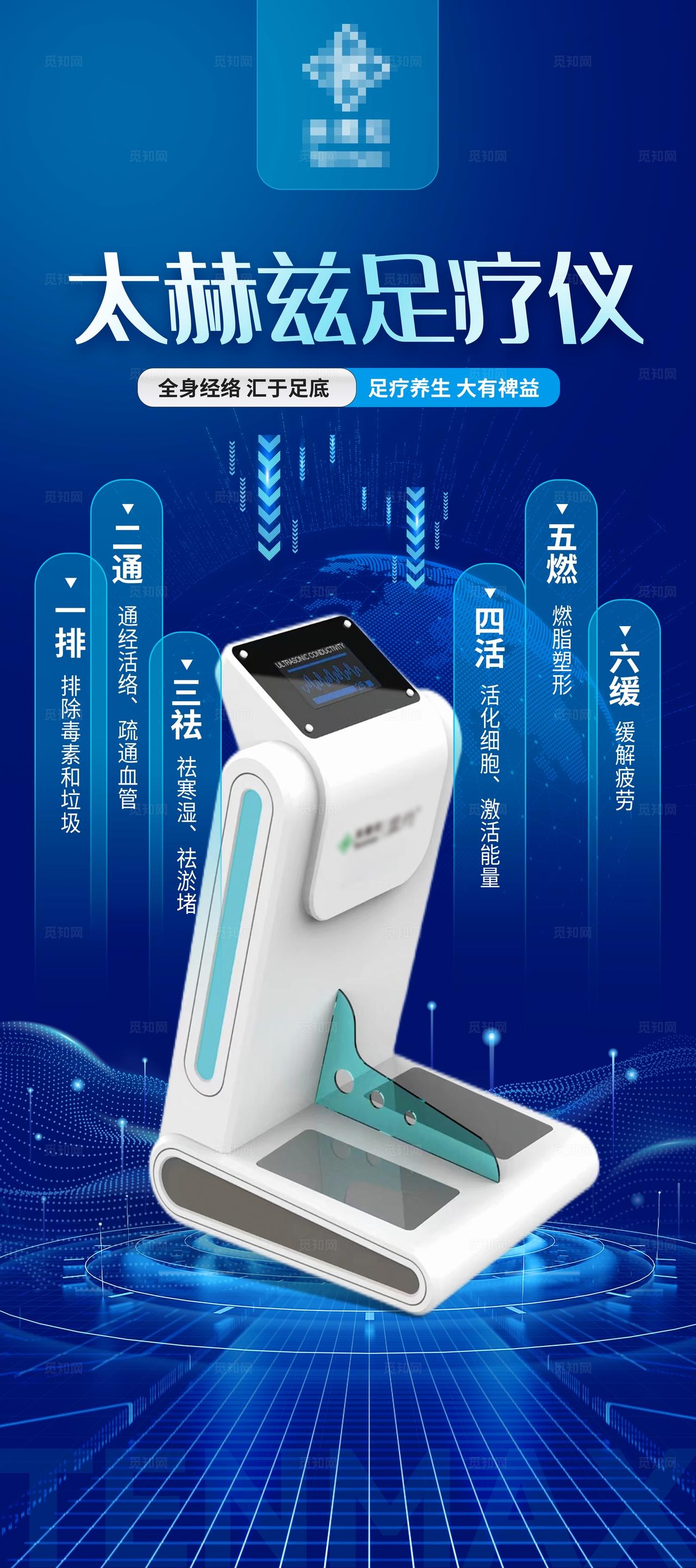 蓝色智能仪器足疗仪科技产品介绍易拉宝展架