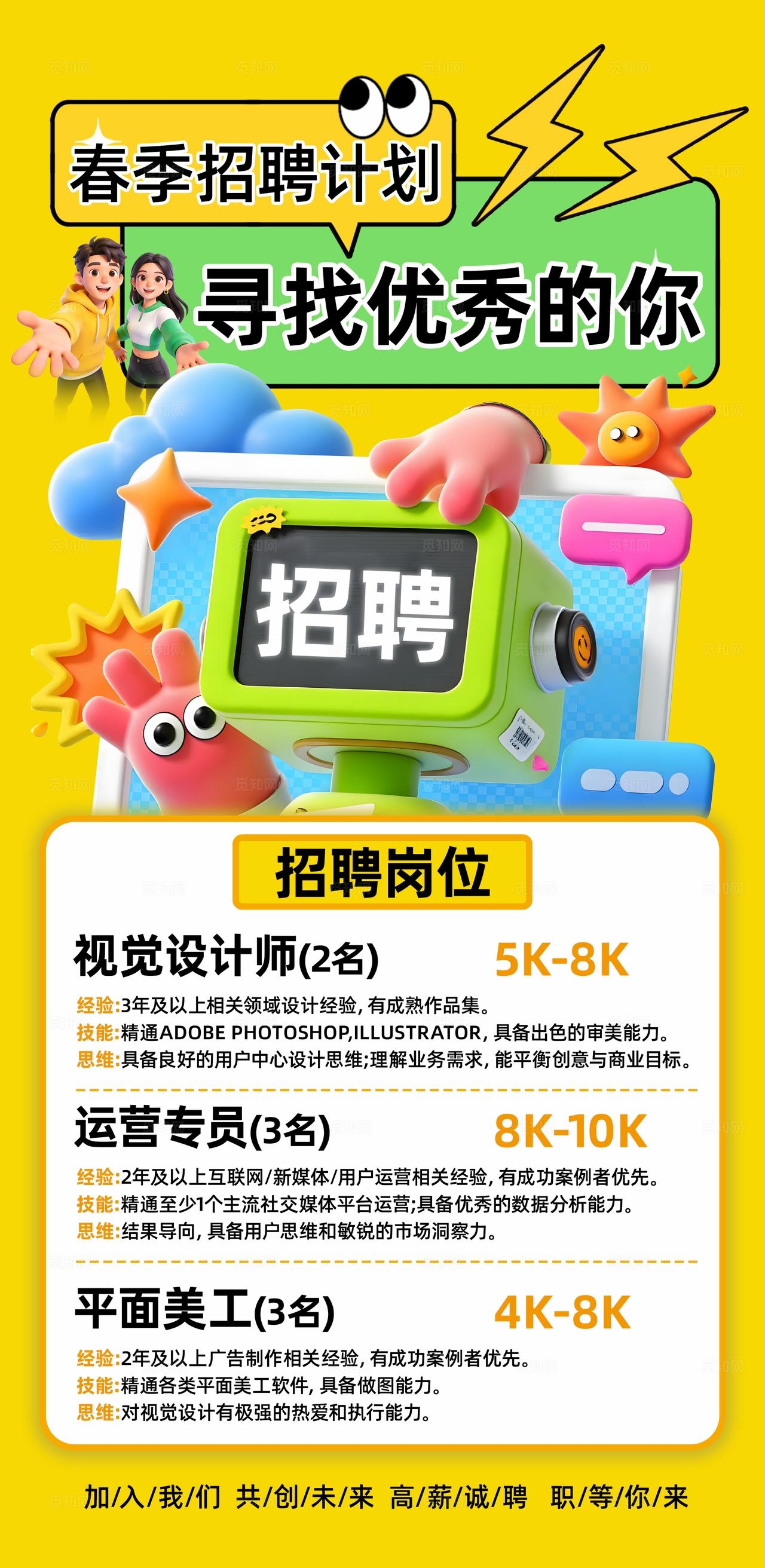 黄色卡通招聘海报