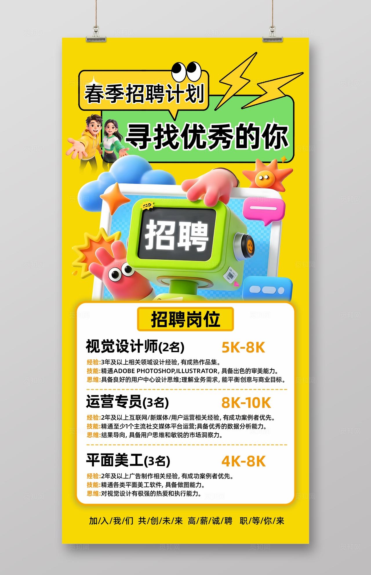 黄色卡通招聘海报