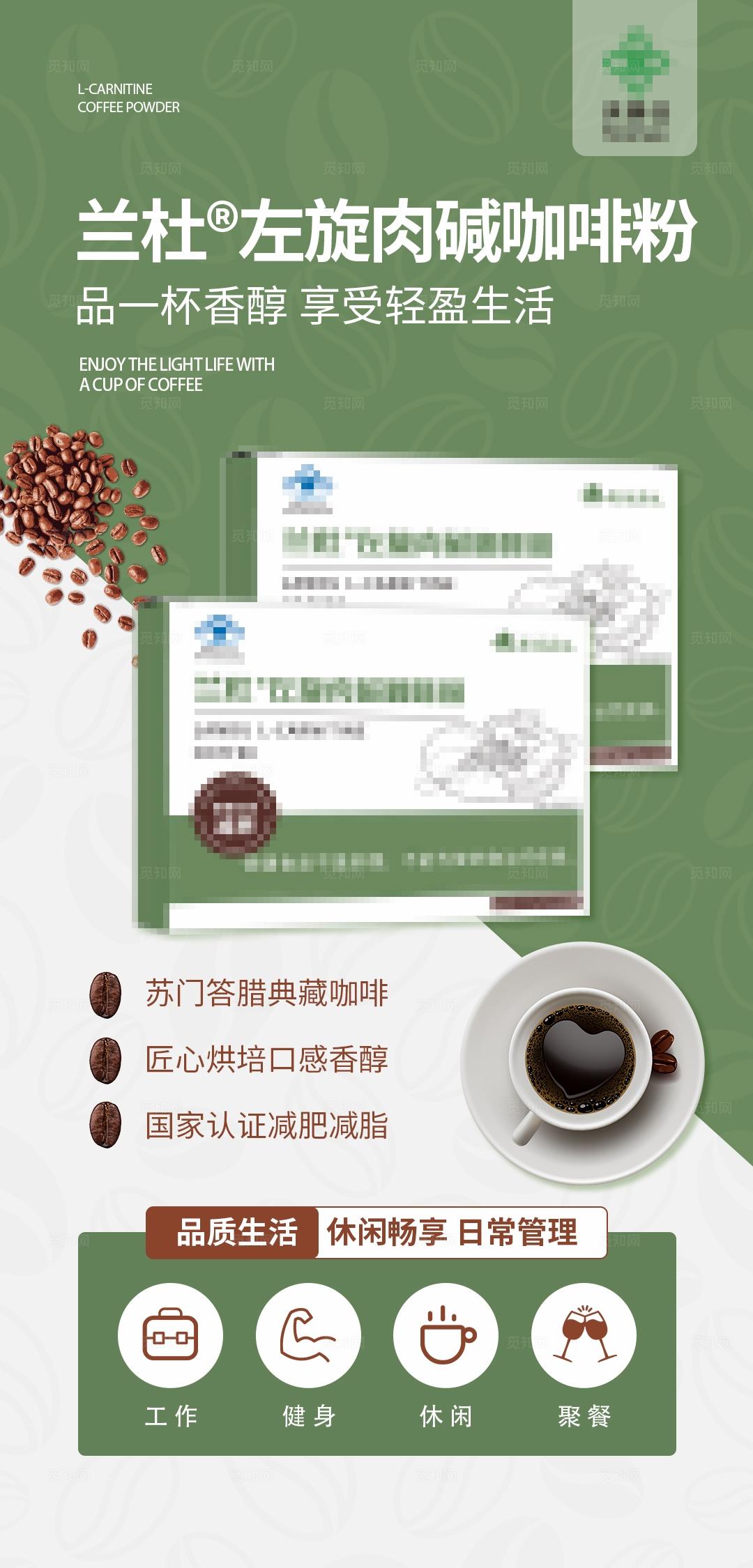 左旋肉碱咖啡产品介绍宣传手机推广海报