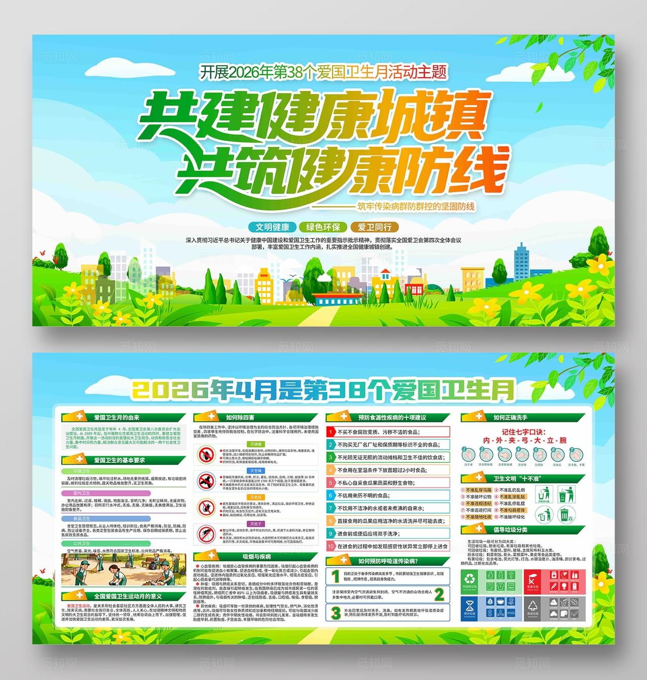 开展2026年爱国卫生月活动主题宣传展板