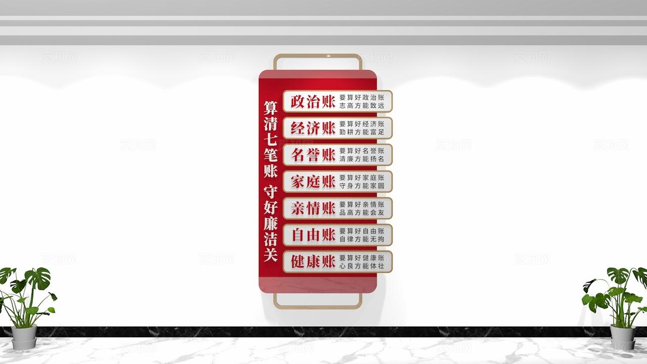 竖版算好人生七笔账廉洁廉政文化墙