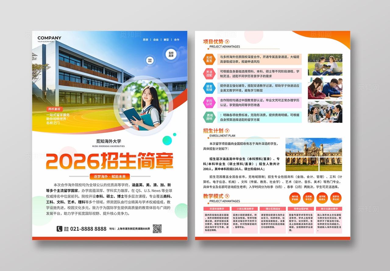 简约风海外大学留学招生简章宣传单