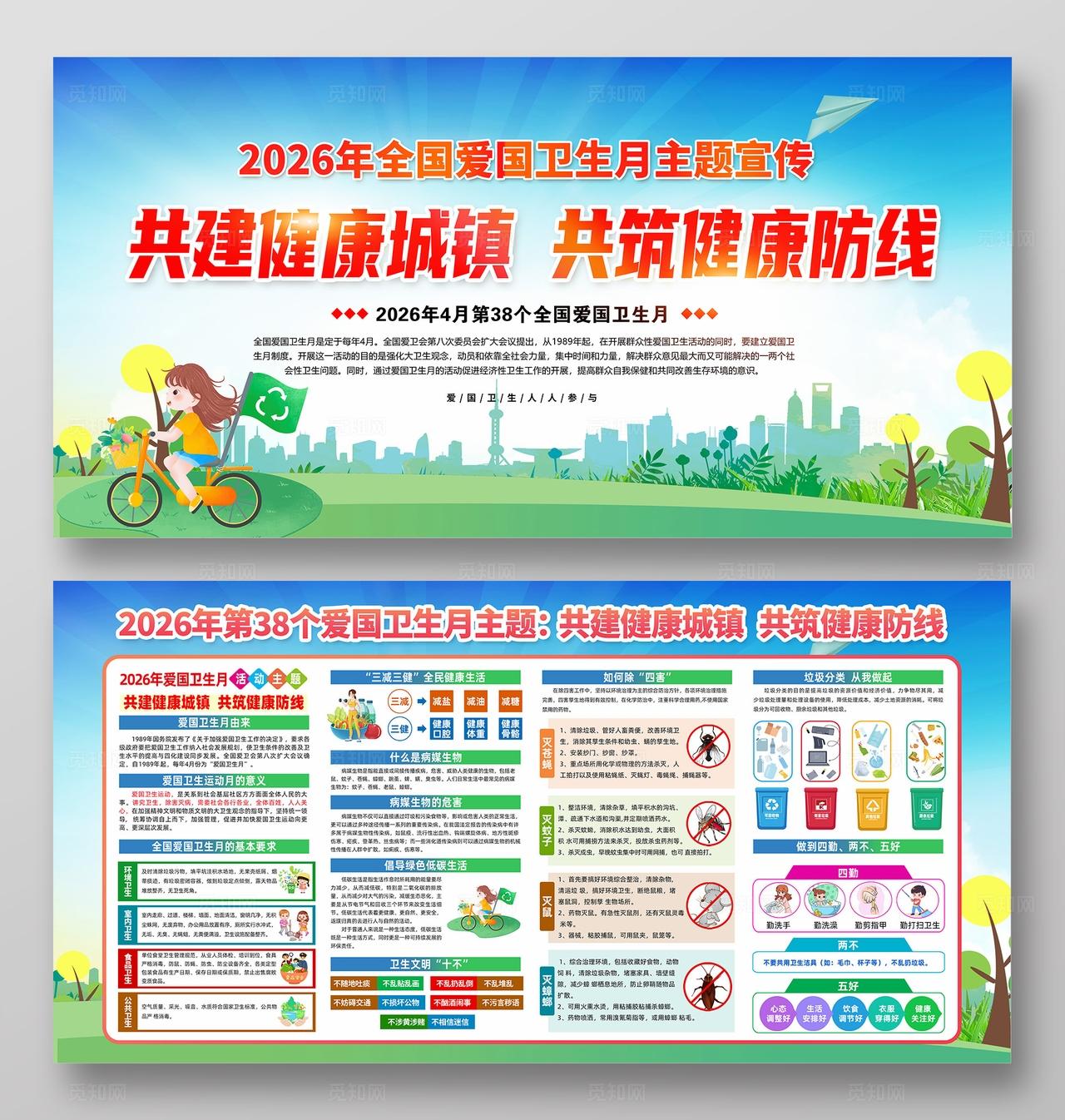 简单大气绿色2026年全国爱国卫生月宣传展板