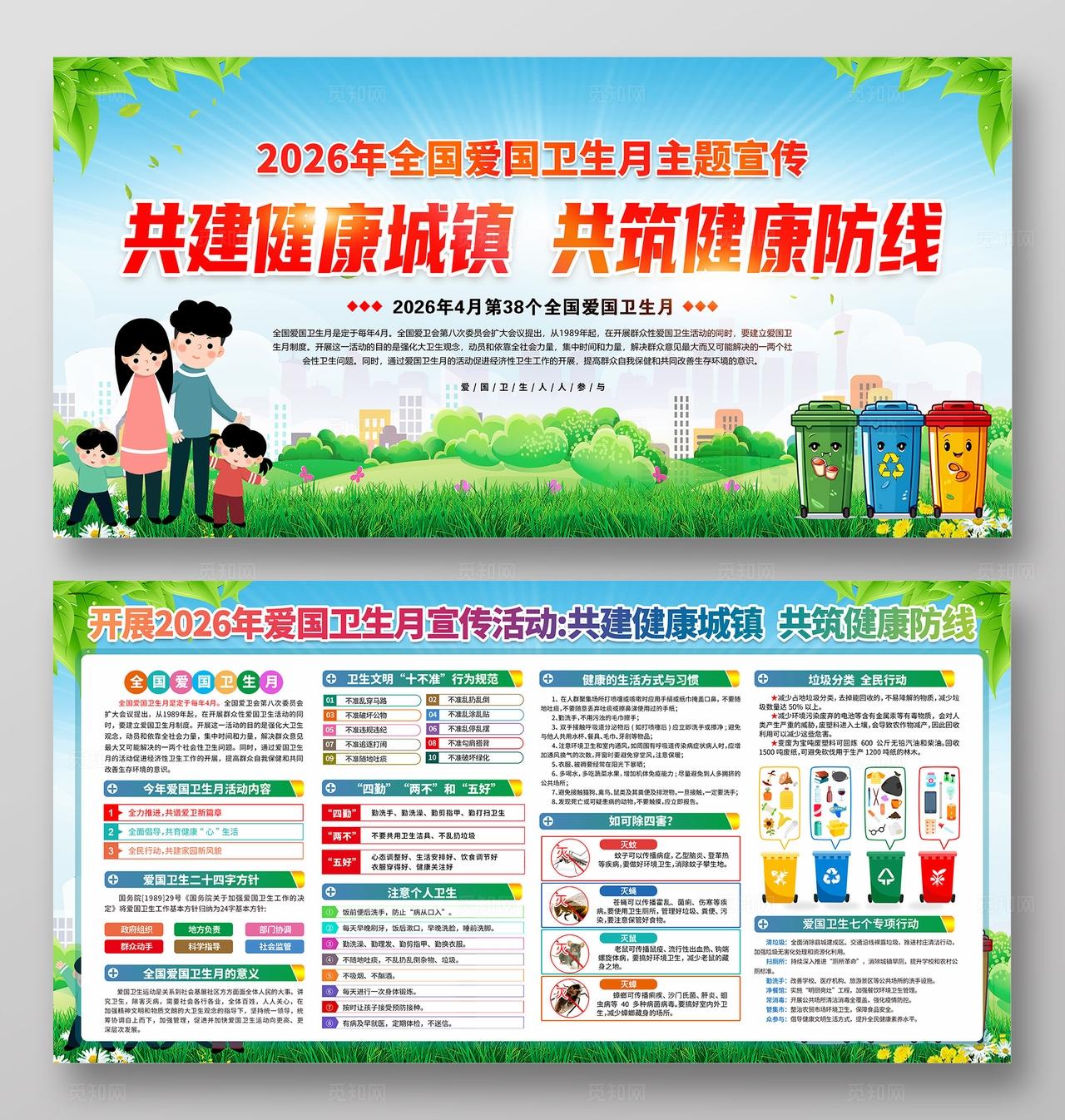 绿色2026年全国爱国卫生月宣传展板