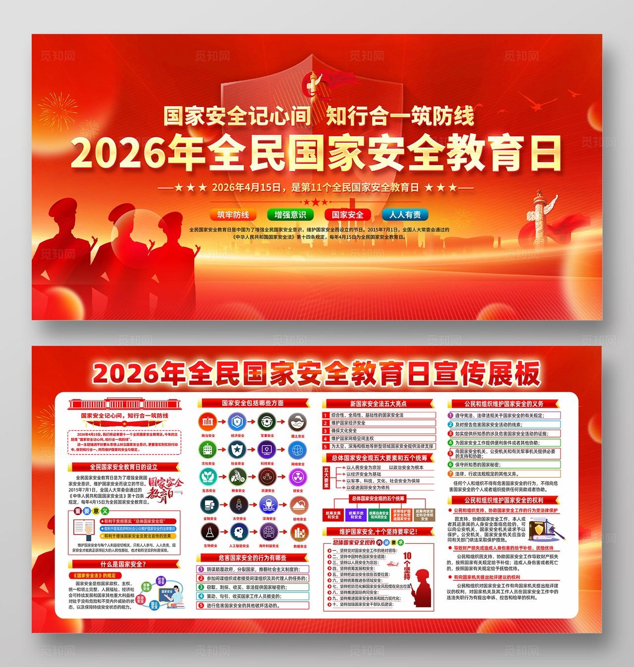 简单大气红色党建2026年全国国家安全教育日宣传展板