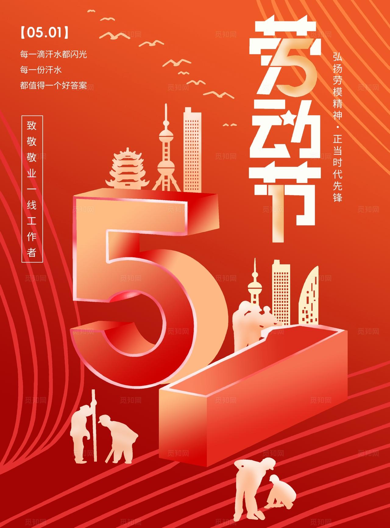 红色创意五一51劳动节海报