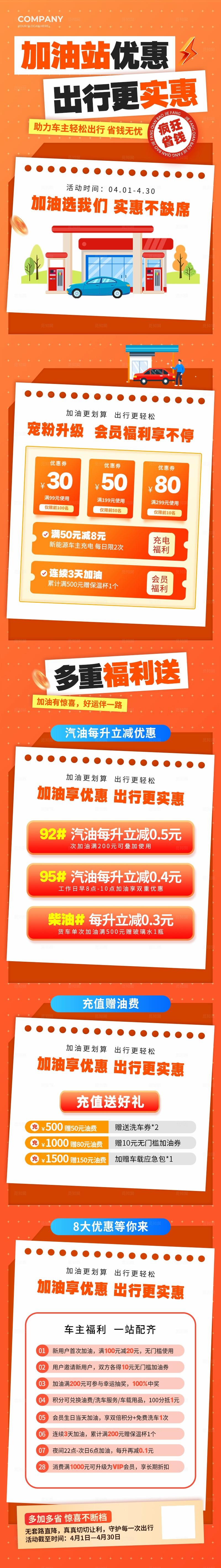 橙色风加油站汽油加油促销活动长图海报加油站活动